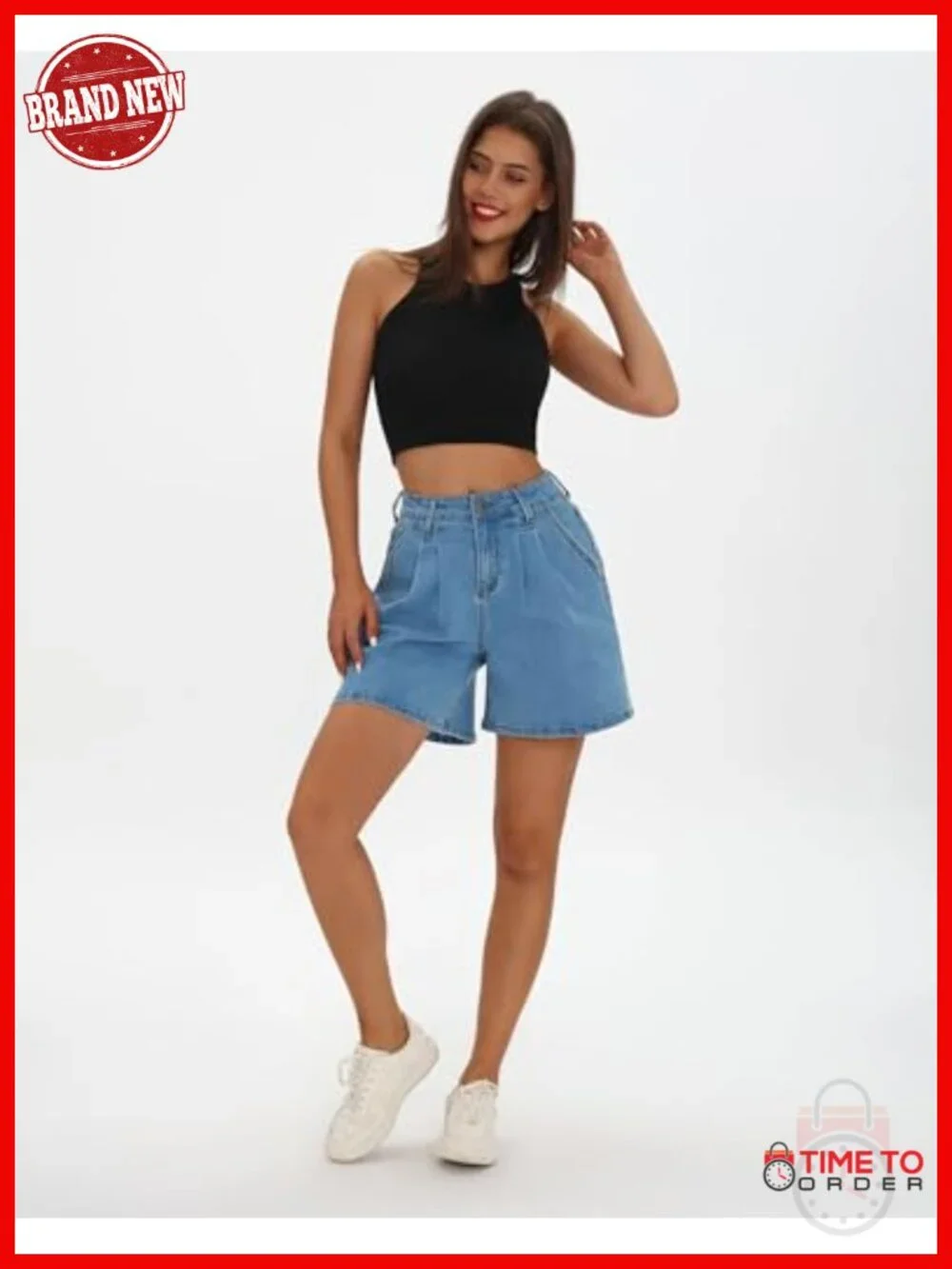 High Waisted Wide Leg Denim Jean Shorts with Bloomer Detail Stretchy Loose Fit